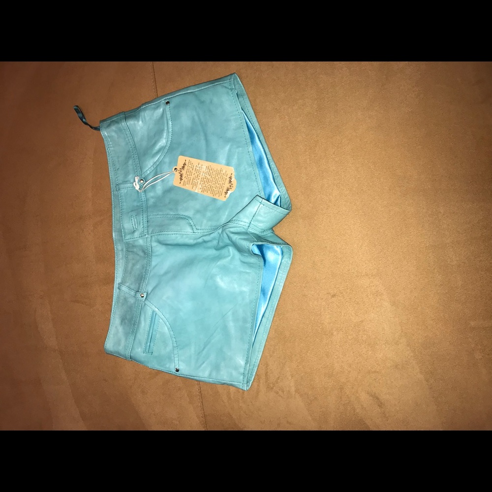 Leather turquoise shorts